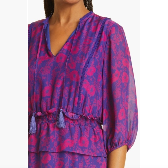✨Haute Hippie “Nyla” 100% Silk Tiered Mini Dress – Size M – Blue & Pink – NWT✨ - Picture 4 of 7